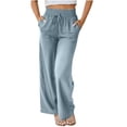 thumbnail image 1 of Summer Clearance 2025! Womens Plus Size Pants,Spring Summer Fashion Solid Color Pockets Outwear Wide Leg Drawstring Long Pants Trousers For Women, 1 of 1