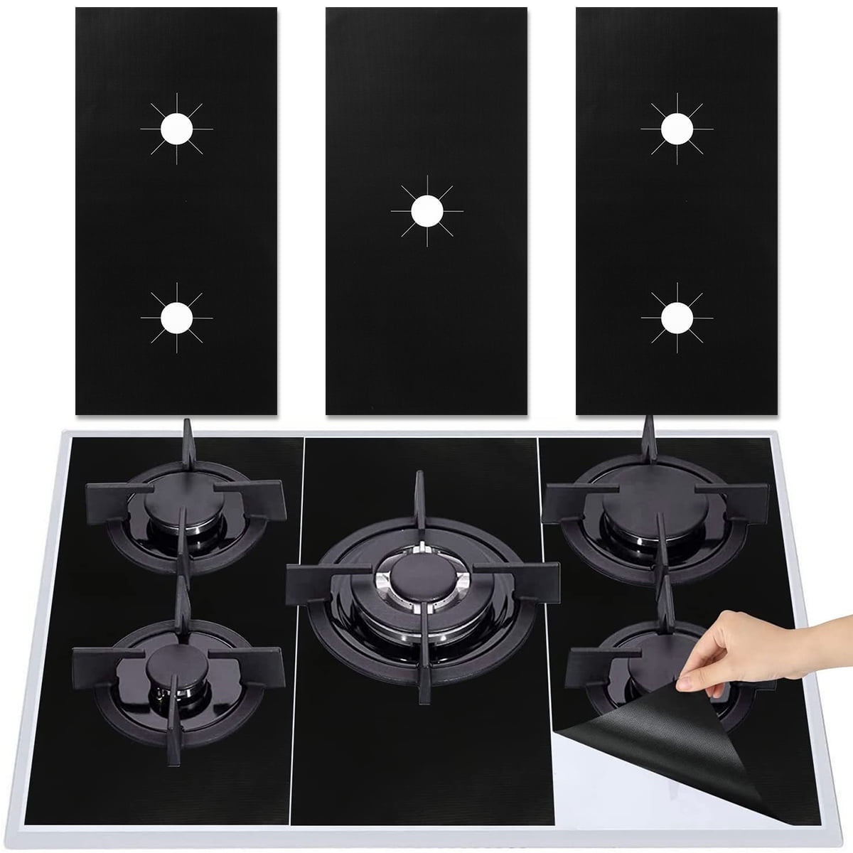 Gas Stove Mat Heat Resistant Gas Stove Top Cover Set Non-stick Silicone  Protector with 5 Holes 3 Gap Strips Dishwasher Safe - AliExpress
