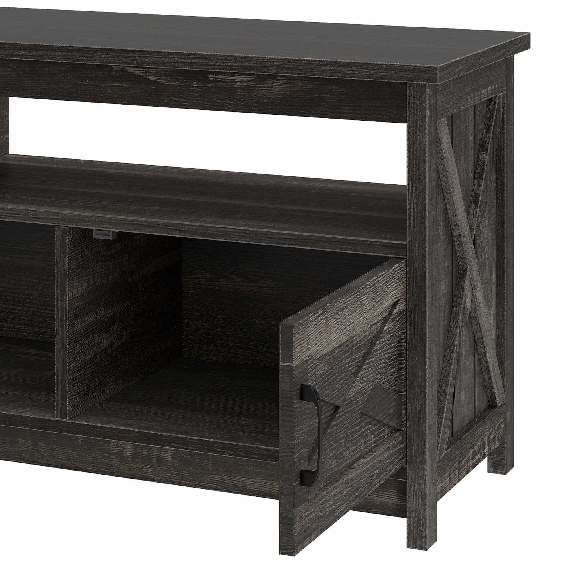 Uforic 65" Farmhouse TV Stand for 60/65 Inch TV with Power Outlet,Entertainment Center TV Console with LED Light, Dark Gray