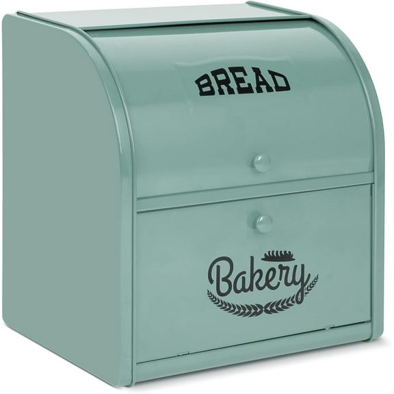 Stainless Steel Bread Box, 2 Layer Roll Top Bread Boxes, Large Capacity Food Storage Container for Kitchen Counter, Metal Bread Bin, Bread Holder for Countertop 11.8" x 9.6" x 12.8" (Green)