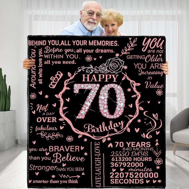 LHSHID 70th Birthday Gifts for Women Happy 70th Birthday Gift Ideas 70 Year Old Gifts for Grandma Nana Wife Mom Flannel Fleece Soft Throw Blanket for Bed Sofa 30"x40"