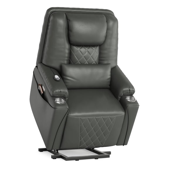 Power Lift Recliner Chair, Sofa with Stand Assist for Seniors, 3-Position Adjustable Recline, USB Charging Ports, Side Storage Pockets, 2 Cup Holders, and Remote Control, Living Room, Grey