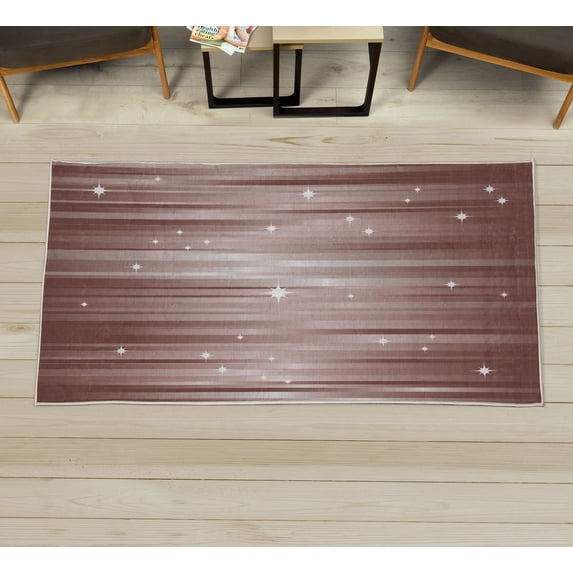 Space Decorative Rug, Abstract Colourful Beams Backdrop White Stars Space Inspired Lines Print, Quality Carpet for Bedroom Dorm and Living Room, 6 Sizes, Dried Rose, by Ambesonne