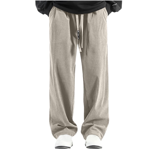 Pantalones de pana de color liso con bolsillos y pierna recta para hombre