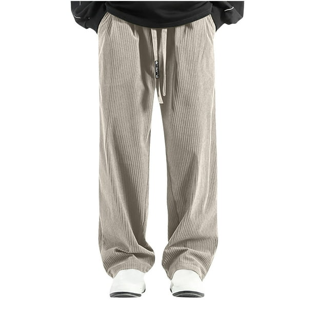 Pantalones de pana de color liso con bolsillos y pierna recta para hombre