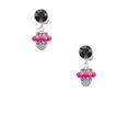 thumbnail image 2 of Delight Jewelry Silvertone Crystal Hot Pink Spinner Black Crystal Clip on Earrings, 2 of 5