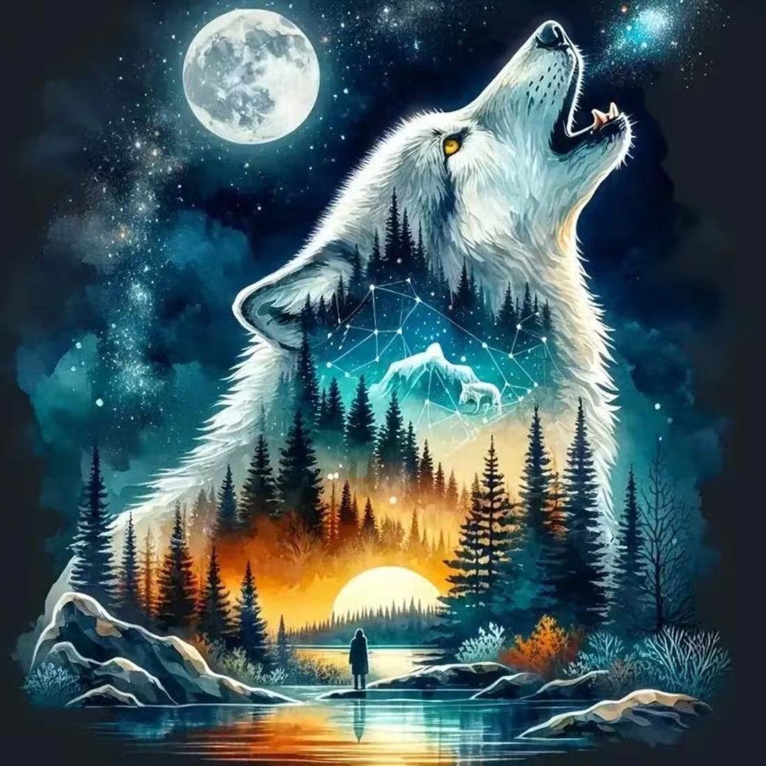 Large Diamond Painting Kit For Adults - Moon Full Round Diamond Art, 27.5x15.7 Inch Wall Decor