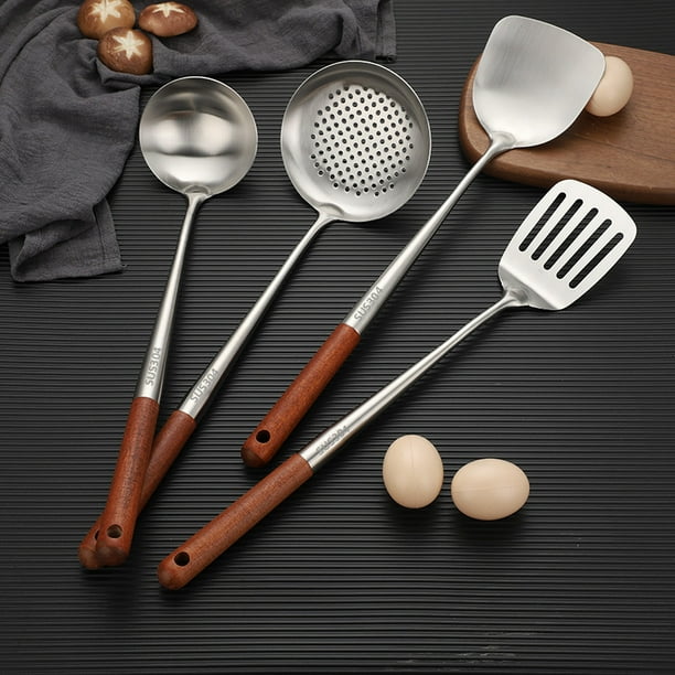 Espátula de acero inoxidable 304 Pala para freír espesa Utensilios de cocina para chef Cuchara para freír Pala para freír Cuchara para sopa de mango largo para el hogar Utensilios de cocina