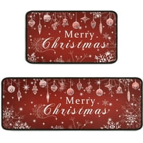 Merry Christmas Kitchen Rugs Set 2 Pieces Non Skid Kitchen Floor Rug and Mat Christmas Kitchen Rug Area Mat Carpets for Holiday Outdoor Decor 17"x47" 17"x30"