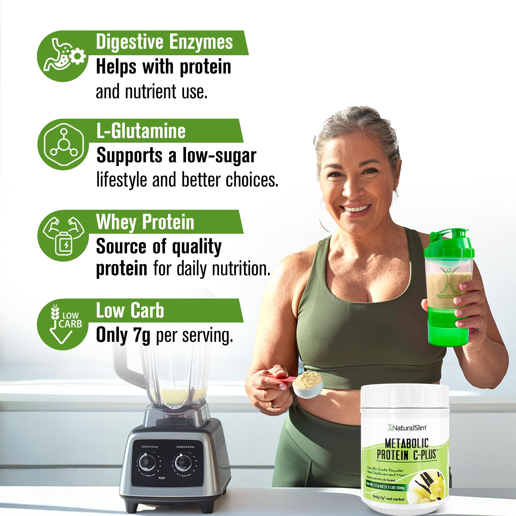 NaturalSlim Metabolic Protein C-Plus - Whey Protein Shake Powder Vanilla, 10 Servings