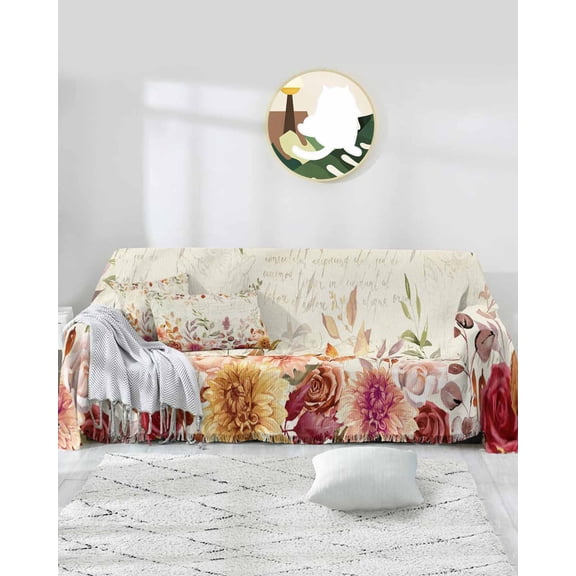 Eucalyptus Sofa Covers for 3 Cushion Couch,Washable Sectional & L Shape Couch Covers for Dog/Cat/Kid,Retro Botanical Aesthetic Floral Flower Leaves Non Slip Sofa Slipcover Tassel Futon Cover 71x150