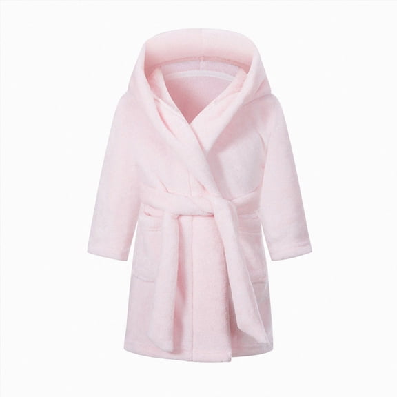 Gibobby Boys Girls Kids Thick Coral Fleece Bathrobe,Warm Cozy Hooded Robe with Adjustable Belt,Cute Print,for Boys Girls Toddlers 2-12T for Cold Weather Kids Pajamas,Light Pink,Size 3-4T