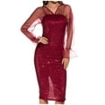 thumbnail image 2 of TAGOLD Womens Dress,Women's Long Sleeve Sequin Sexy V-Neck Mesh Slit Party Ball Gown Full Dress, 2 of 5