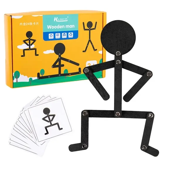 Children Montessori Educational Wooden Stick Men Puzzle Game Baby Imagination Kids Hand Skill Fine Motor Training Assemble Toys Black
