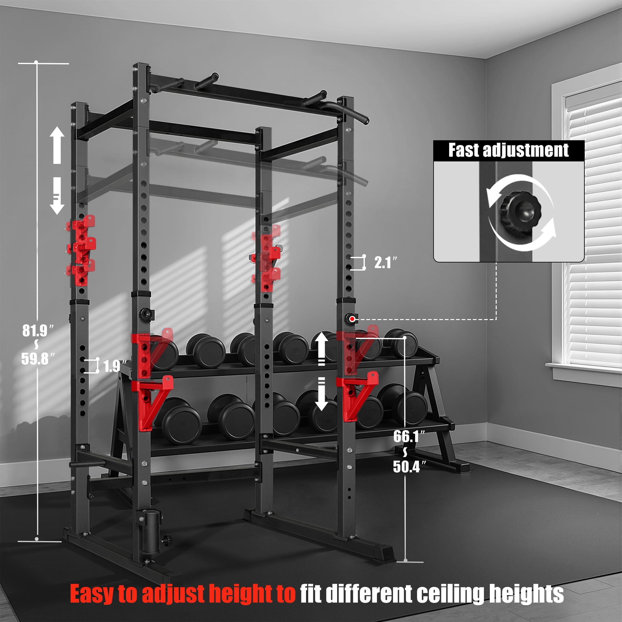 Primy 1000lb Capacity Power Rack, Rack Cage for Weight Training, Adjustable Squat Stand Rack for Home Gym Equipment, Lifting Cage