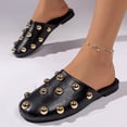 thumbnail image 4 of Rokment Metallic Gold Studded Mules Backless Dressy Sandals for Women Ladies Fashion Punk Casual Leather Closed Toe Low Heels Dress Slip on Open Back Flat Slippers Black Size 5.5, 4 of 7