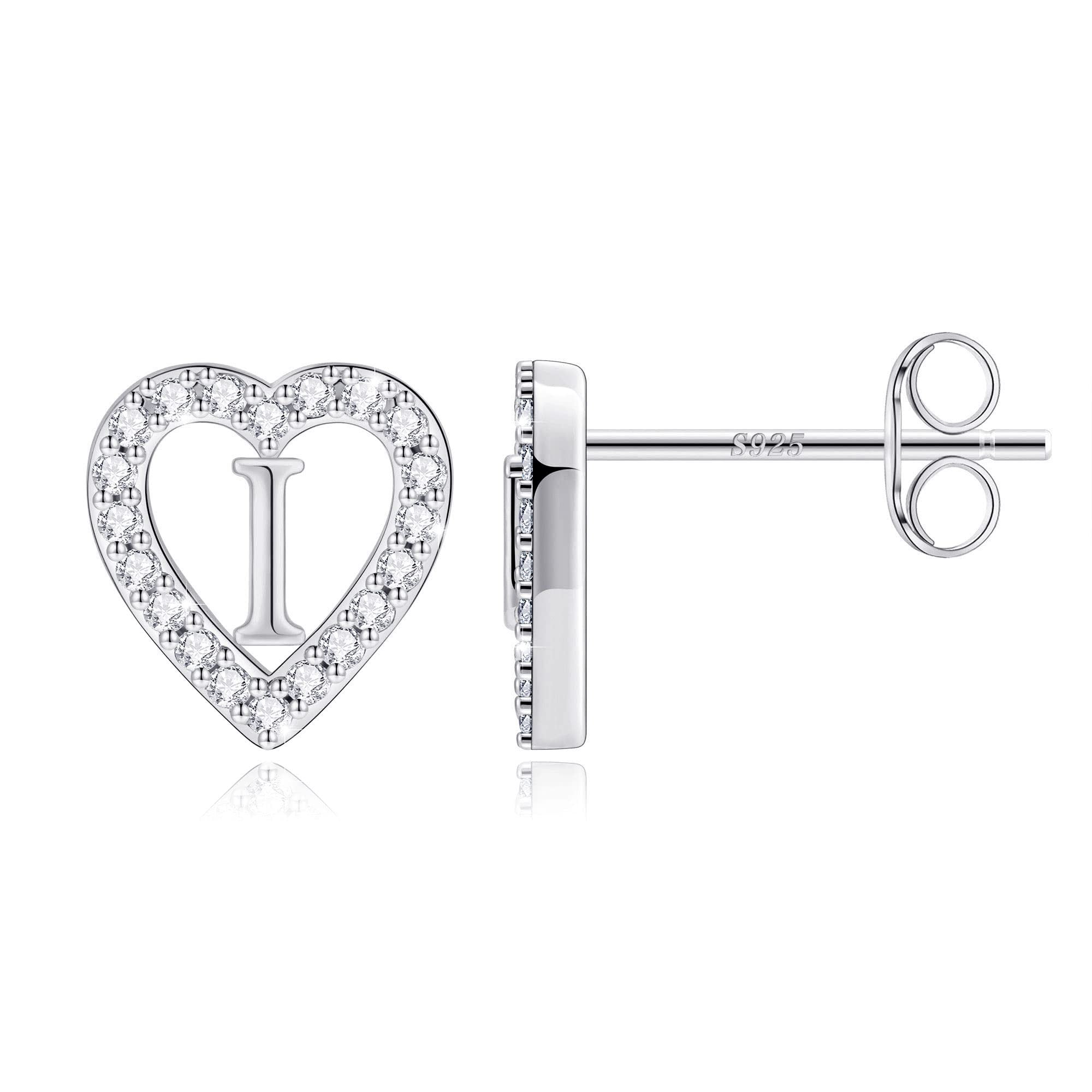 Heart Earrings for Girls Initial Earrings for Girls Earrings Silver Earrings for Teen Girls Cute Earrings CZ Stud Earrings Hypoallergenic I Letter