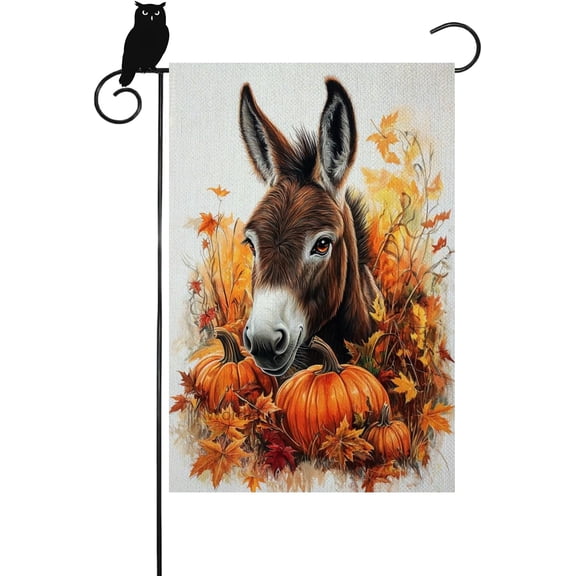Fall Autumn Donkey Garden Flag 12x18 Vertical Double Sided Leaves Thanksgiving Holiday Outdoor Burlap Yard Flag