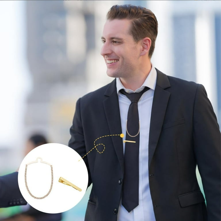 1 Box 4 Pack Men for Tie Chain Classic Platinum & Golden Tie Clips