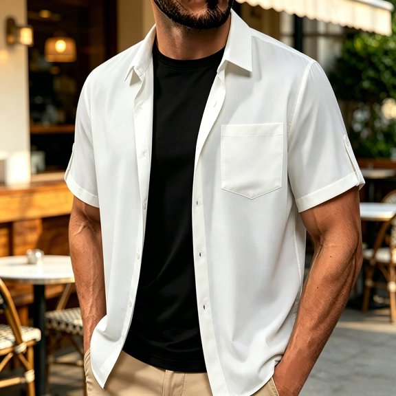 Qiyinn Men's Cool Summer Casual Adjustable Sleeve Length Shirt T-shirt
