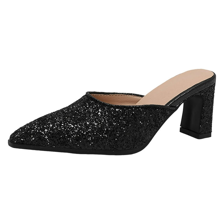 Womens Bling Sequin Mules Bridal Wedding Sparkly Pointed Toe
