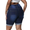 thumbnail image 2 of Gocolloa Womens Plus Size Jean Shorts Stretchy High Waisted Ripped Roll Hem Denim Bermuda Shorts 10" Inseam Dark Blue 18W, 2 of 5