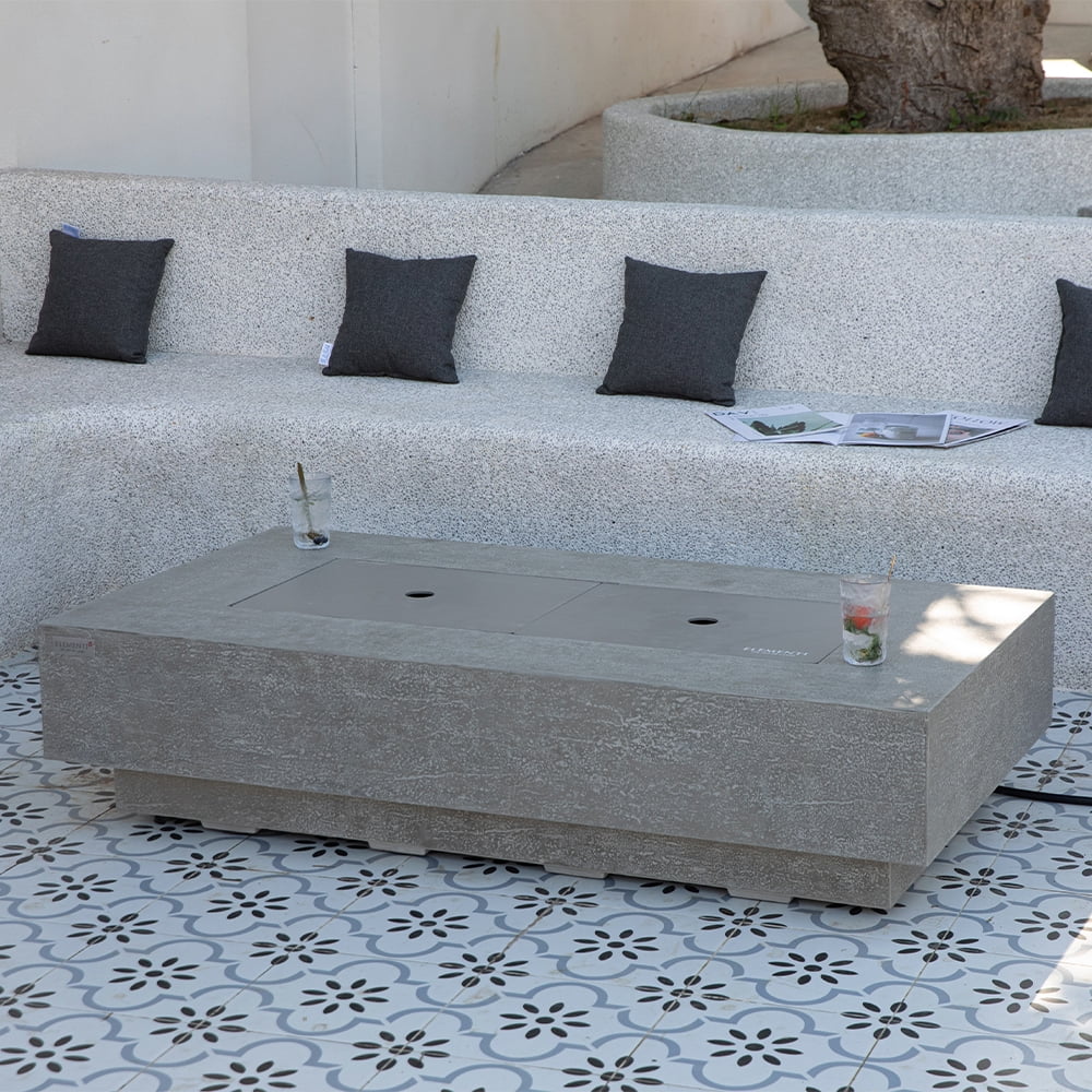 Elementi Plus Riviera Propane Fire Pit for Outside Outdoor Fire Pit Table Smokeless Firepit Concrete Rectangular Fire Table Patio Heater Fireplace 60000 BTUs - Light Grey, 60 x 31.9 Inches