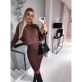 thumbnail image 6 of Women'S 2 Piece Sets Long-Sleeved Sweater Round-Neck Knitted Crop Top and V-Neck Slim Midi Dress Dark Brown L, 6 of 8