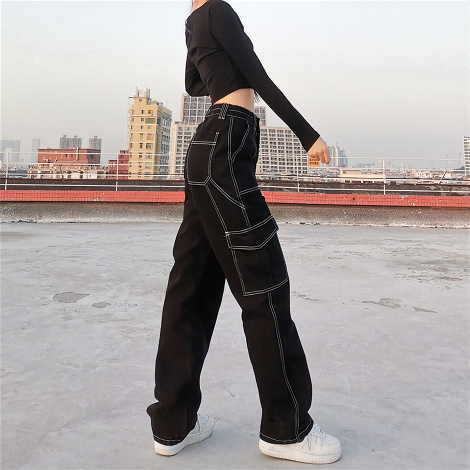 BV# Women's Fashion Korean Style 6 Pockets Cargo Mom Jeans | Lazada PH