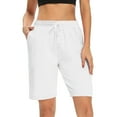 thumbnail image 2 of vigerkar Bermuda Shorts for Women Long Cotton Loose with Pockets Knee Length for Yoga Casual Walking Exercise Shorts White, M, 2 of 6