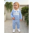 thumbnail image 3 of BemeyourBBs Toddler Baby Boy Mama's Boy Outfit Cute Infant Baby Boys Spring Falll Winter Clothes Clollar Button Long Sleeve Daddy's Buddy Letter Embroidery Sweatshirt Top Pocket Jogger  Pants Set, 3 of 8