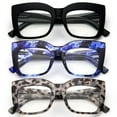thumbnail image 3 of REAVEE 3 Pack Oversized Reading Glasses for Women Thick Large Frame Blue Light Blocking Stylish Computer Readers Spring Hinge, 3 of 4