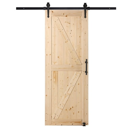FITHOOD Barn Door and Hardware Kit, 30" x 84" Wood Sliding Barn Door, Smoothly and Quietly, Barn Door Kit with 8-in-1 Floor Guide and Door Handle, Spruce Wood Panelled Slab, Easy to Install