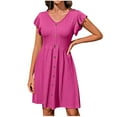 thumbnail image 1 of Bowake Robe Courte Décontractée d'Été 2024 pour Femmes Manches à Volants Col en V Boutonnée devant Robe Texturée, 1 of 7