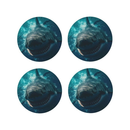 

Coasters Set of 4 - Airplane Shark Drink Coasters for Tabletop Protection Leather Coasters for Living Room Decor and Housewarming Gift Round Shape