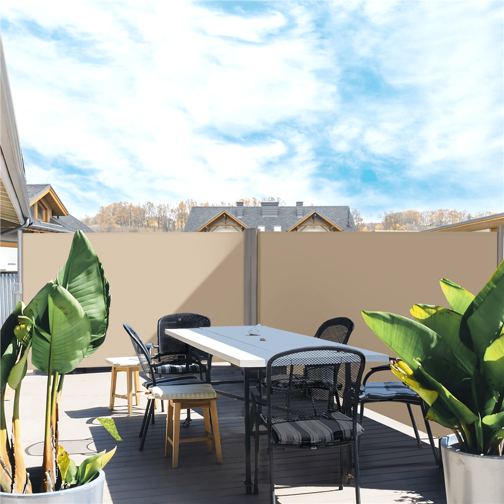 Alden Design 19.7'L x 6'H Double Folding Retractable Side Awning for Privacy Patio, Beige