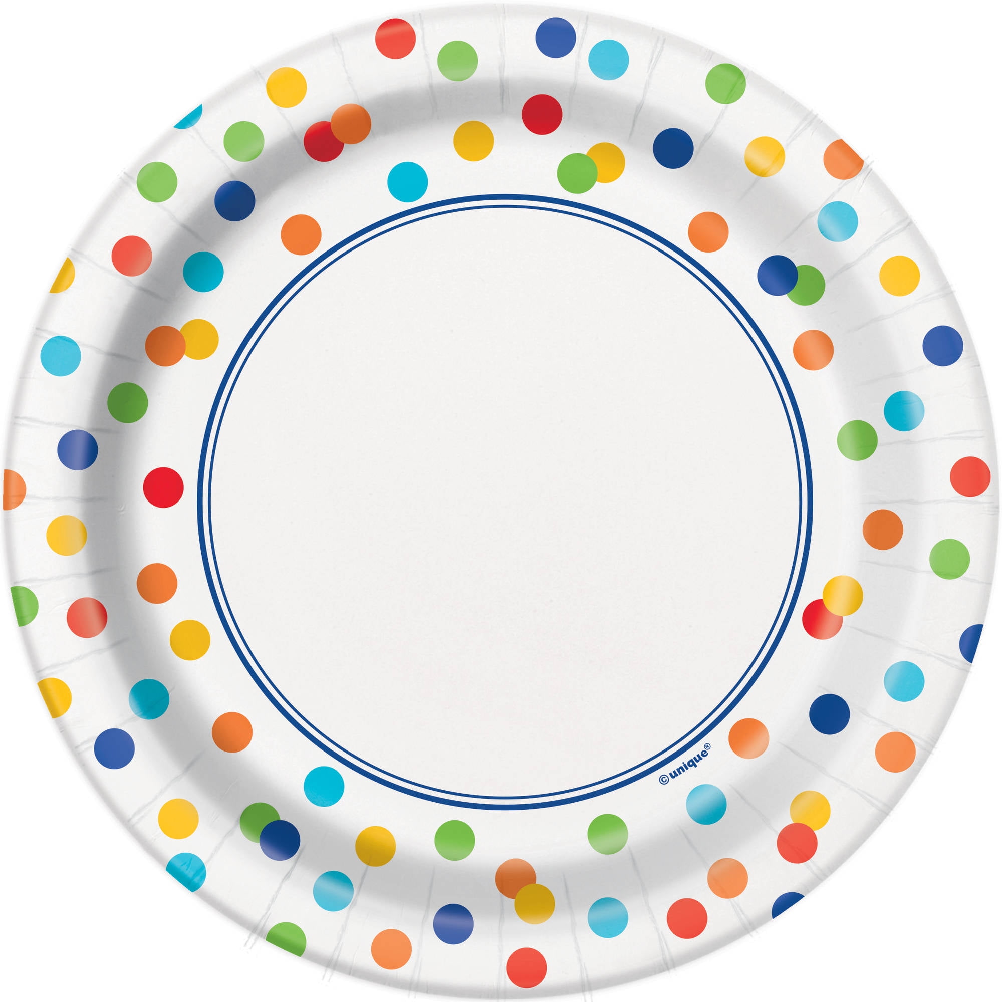 Rainbow Dot Confetti Paper Dessert Plates, 7in, 8ct