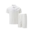 thumbnail image 3 of Men'S Half Zip for . Short Sleeve Shirt and Drawstring Shorts Two Piece Outfit White L, 3 of 6
