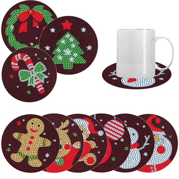 9pcs DIY Diamond Painting Coaster Kit Christmas Tree & Bear Design with Stand The Perfect Choice for Home Decor and Gifting