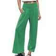 thumbnail image 2 of Women's Casual Pants High Waist Wide Leg Palazzo Pants For Women Smocked Elastic Waist Loose Comfy Casual Pajama Pants Pockets,Green Women's Casual Pants M, 2 of 6