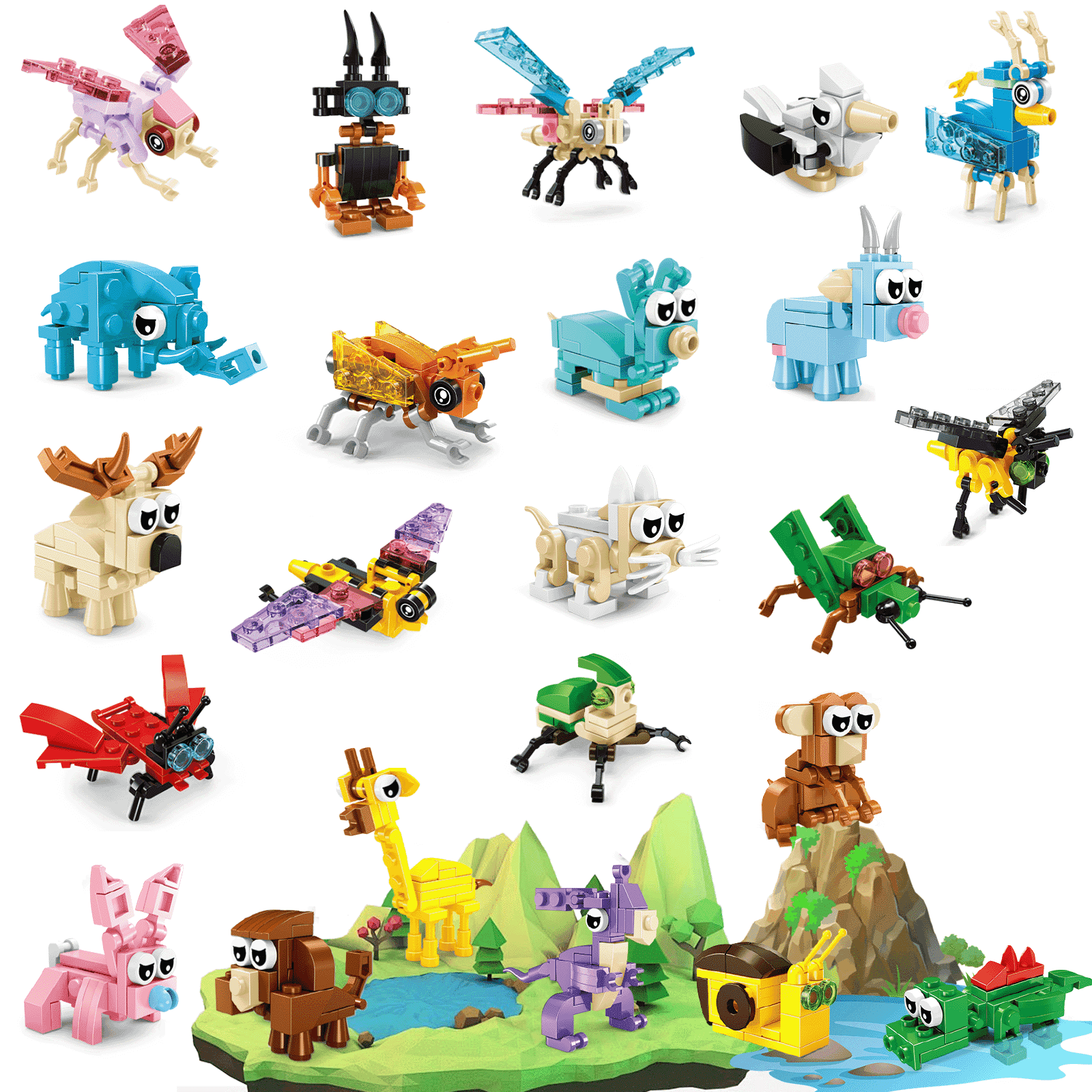 MOONTOY 24 Pack Party Favors for Kids, Mini Animals Building Blocks, Small Building Bricks Toy for Goodie Bags Stuffer Classroom Prizes, Christmas Birthday Gift for Boys Girls Ages 6-12