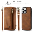 thumbnail image 2 of Allytech Crossbody Strap Wrist Design Case for iPhone 14 6.1" 2022, Retro Leather Zipper Purse Card Holders Flip Folio Case Detachable Magentc Shell [PC Backplane + TPU Frame] SHockproof Case, Brown, 2 of 6
