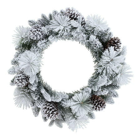 Holiday Time Unlit Flocked Colorado Artificial Christmas Wreath, Green, 24",Hard needle