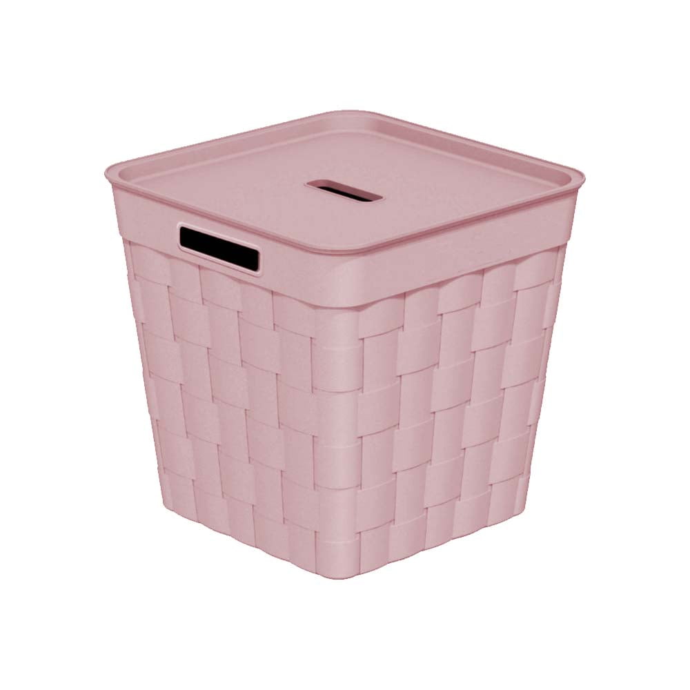 Your Zone Large Weave Stacking Bin, Pink