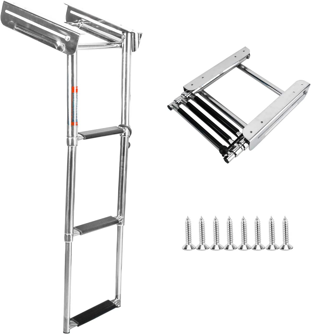 Stainless Steel 3-Step Telescoping Boat Ladder – Under Platform Slide Mount, Polished, M-ARINE BABY