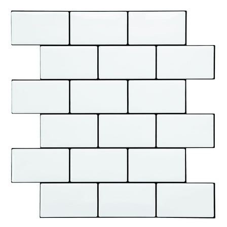 10-Sheet Peel and Stick Backsplash Subway Tile, 12" x 12" Self Adhesive Stick on Wall Tiles for Kitchen Bathroom (White)