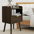 thumbnail image 6 of Erinnyees Fluted Nightstand Set of 2, Modern Mid-Century Bedside Table with USB Charging Station, Storage Drawer & Open Shelf , Curved Profile Nightstand for Bedroom, Living Room,Walnut, 6 of 7