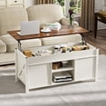 thumbnail image 4 of HAIMOO 47in Farmhouse Lift Top Coffee Table with Sliding Groove Barn Door, Lifting Tabletop and Adjustable Shelf Rustic Center Table for Living Room Office with Hidden Storage Compartment, 4 of 16