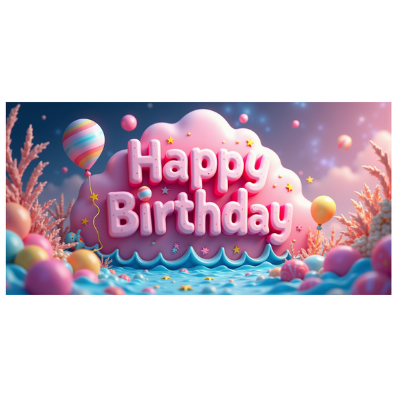 Colorful 3D Happy Birthday Banner with Balloons Clouds and Candies Backdrop Background Party Decors for Birthday Party Photography Props and Home Decorations