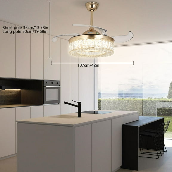 Miumaeov Modern Fan Chandelier Ceiling Fan with Dimmable LED Light & Remote Control 6 Speeds 3 Colors